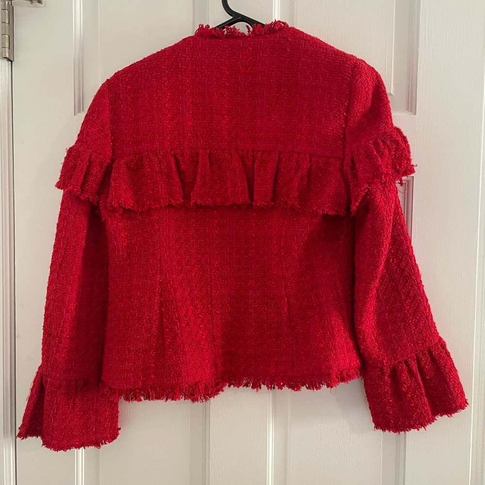 Mango Red Textured Teddy Jacket - Picture 8 of 8